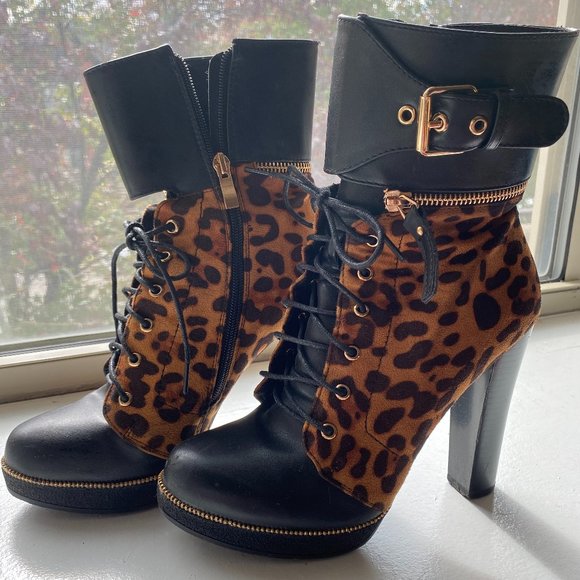 Leopard, Gold and Black Booties - Picture 1 of 5